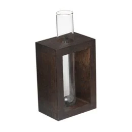 A wooden vase with a test tube, suitable for displaying a single flower or plant. The vase has a simple, minimalist design in a dark wood tone, allowing the focus to be on the natural beauty of the floral arrangement.