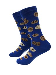 Colorful patterned socks featuring various cookie designs in shades of blue and gold. The socks appear to be made of a soft, comfortable material and would be suitable for casual or everyday wear.