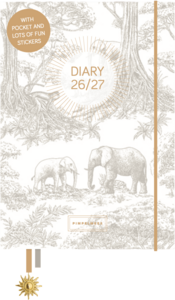 Pimpelmees Mono Savannah Stories agenda 2026/2027 elephant pencil grey