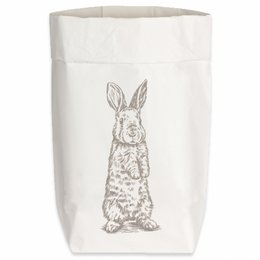 Small white paper bag with a taupe-colored illustration of a standing hare.