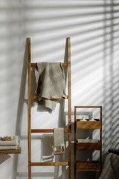 Waffled linen bathroom towel in medium size, featuring a neutral color and textured fabric for a cozy, spa-like feel.