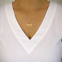 Medium-length 18K gold plated dragonfly and Tanzanite necklace
