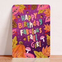 Card congratulation birthday autumn leaves fabulous fall girl postcard