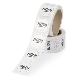 Stickers featuring the text "Enjoy Your Gift" in black and white. The stickers come in a roll of 500 pieces, suitable for various gift-giving and packaging applications.