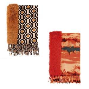 Patterned poncho with faux fur