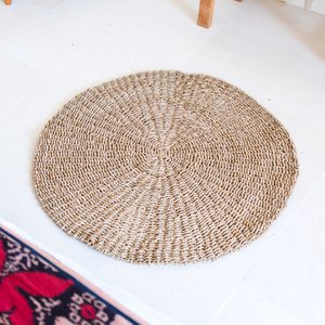 Zeegrasvloerkleed rond 100/120 cm – vloerkleed in bohostijl – rond vloerkleed naturel – handgeweven beige natuurvloerkleed (2 maten) LOKA
