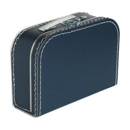 Dark blue suitcase, 25 cm in size, suitable for kids. Made of durable material with stitched details.