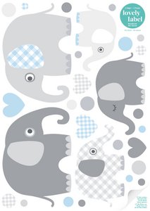 Wandtattoos „Elefanten” Blau/Grau