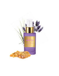 Amethyst Sleep Mist, a relaxing room spray with lavender and amber scents, in a purple glass bottle.