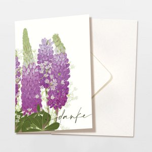 Folding card thank you purple flowers, with envelope, FSC certified