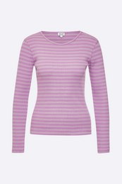 Striped long-sleeved jersey top for women in light purple and purple colors.
