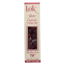  Dark chocolate bar 70% cacao with cranberries, pink salt, and cocoa nibs. Premium artisan chocolate.