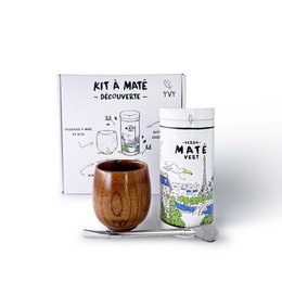 Mate Ritual Kit - A wooden gourd and metal straw set for enjoying traditional Argentinian mate tea, presented in a gift box.