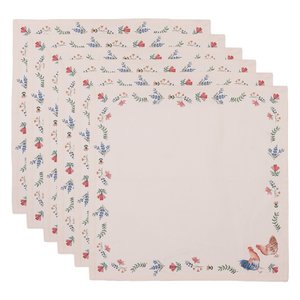 Napkins cotton set of 6 40x40 cm beige blue cotton chicken and rooster napkin fabric