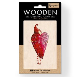Wooden folded greeting card with a heart-shaped design in red and pink colors, featuring a decorative pattern.