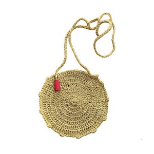 Luna-Leena Kindertasche rund – Gold – Lurexgarn & Bio-Baumwolle – handgehäkelt in Nepal
