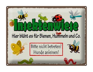Blikken bord mededeling 40x30cm insectenweide bijen hommels