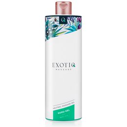 Exotiq - Nuru Gel - 500 ml, a massage oil product in a white bottle with a pink cap and floral design. The product is categorized as Massage Oils.