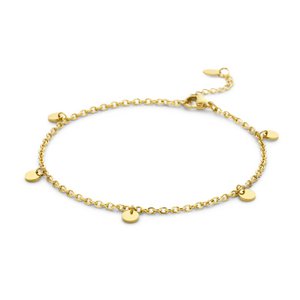CO88 Collection Anklet with Pendants - Rounds - 5mm - Anchor link - 2.4mm - 22+3cm - Steel - Gold colored - 8CA-00012