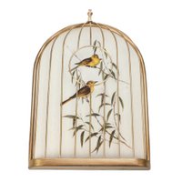 Wanddecoratie vogelkooi met gele kwikstaart