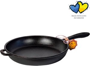 Koekenpan gietijzer - ø 22 x 4 cm - Gietijzeren pan voor alle warmtebronnen - Metalen handvat - PFAS vrij - Zwart