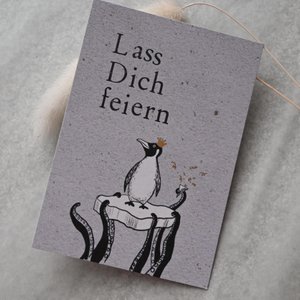 Small card "Let's celebrate" with penguin plaice gold