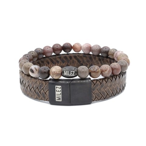 Men's Bracelets Set 'Brown Blend' - black clasp