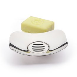 Stainless steel soap dish with a simple, modern design. Provides a functional and stylish way to store and display soap.