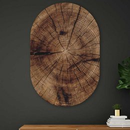 Chopped tree wood grain wall circle, natural brown tan wood texture, round oval shape wall art decor