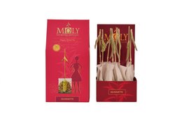 Herbal tea with real stem, packaged in a red box with floral silhouette design.