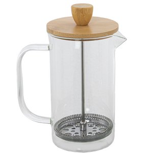 Kolben-Kaffeemaschine, 600 ml, Glas, Bambusdeckel, Edelstahlpresse, 9 x 14 x 19 cm, Borosilikatglas, LL80155