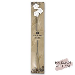  White ceramic plaster flowers on stems, set of 3 decorative dried flowers