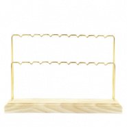 Jewelry display for earrings 2 rows of wood-gold
