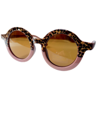 Leopard print round kids sunglasses with tortoiseshell frames