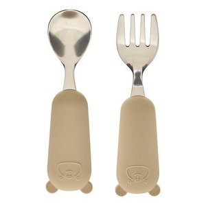 Babybesteck aus Edelstahl, Silikon, beige