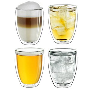 Creano Thermogläser doppelwandig 250ml „DG-Hoch“, 4er Set, große doppelwandige Gläser aus Borosilikatglas, Kaffeegläser, Teegläser, Latte Macchiato Gläser