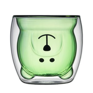 Schattige berenbeker in groen - dubbelwandig isolatieglas voor koude en warme dranken 230ml