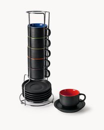 A set of 4 espresso cups in black with multicolored butterfly designs, part of the Le Papillon collection.