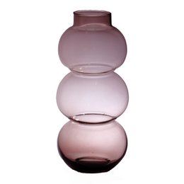  A round, low-neck, mouth-blown, recycled glass vase in a deep purple color. The vase measures 40 cm in height and 16 cm in diameter.