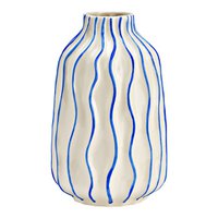 Vase gestreift aus Keramik, Weiß/Blau (B/H/T) 13x21x13cm