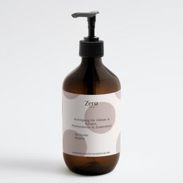  Amber glass pump bottle, peppermint cedarwood scent, hand body cleanser, natural ingredients, spa wellness product.