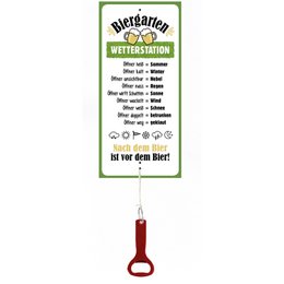  A weather station sign measuring 30 cm in height, featuring information about weather conditions and a thermometer.