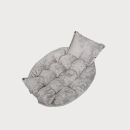  Oval-shaped dog bed, light beige and milky white, quilted soft cushioned pet bed with pillow.