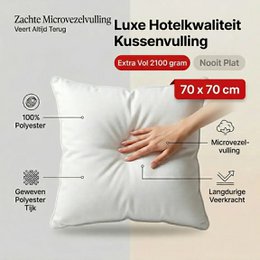  Square microfiber cushion in white, 70x70 cm, 2100g filling.