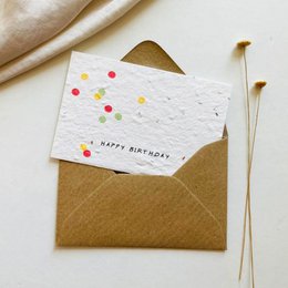  Plantable birthday greeting card A7 white confetti colorful dots kraft envelope seedpaper