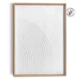 Rectangular framed relief art piece with abstract wave-like pattern in white. Suitable for home decor or office space.