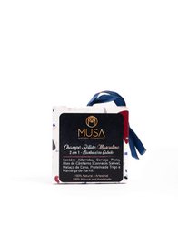 Solid shampoo for men's beard and hair, 2-in-1 formula, navy blue and red packaging.
