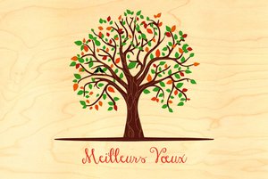 CARTE DE VOEUX VOEUX ARBRE VERT ROUGE MARRON