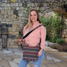 Sunsa hobo tas. Gestreepte geweven katoenen buideltas. Dames/meisjes schoudertas met verstelbaar hengsel. Lichtgewicht grote stoffen tas met ritssluiting.