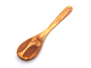 Kooklepel breed handvat 30 cm plat gemaakt van olijfhout